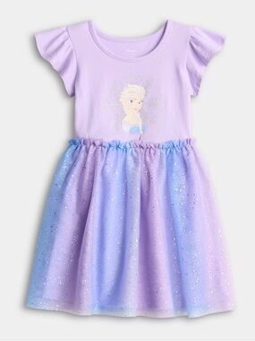 NWT Disney Elsa Frozen Lavender And Blue Glitter Tulle Dress. Girls Size 8